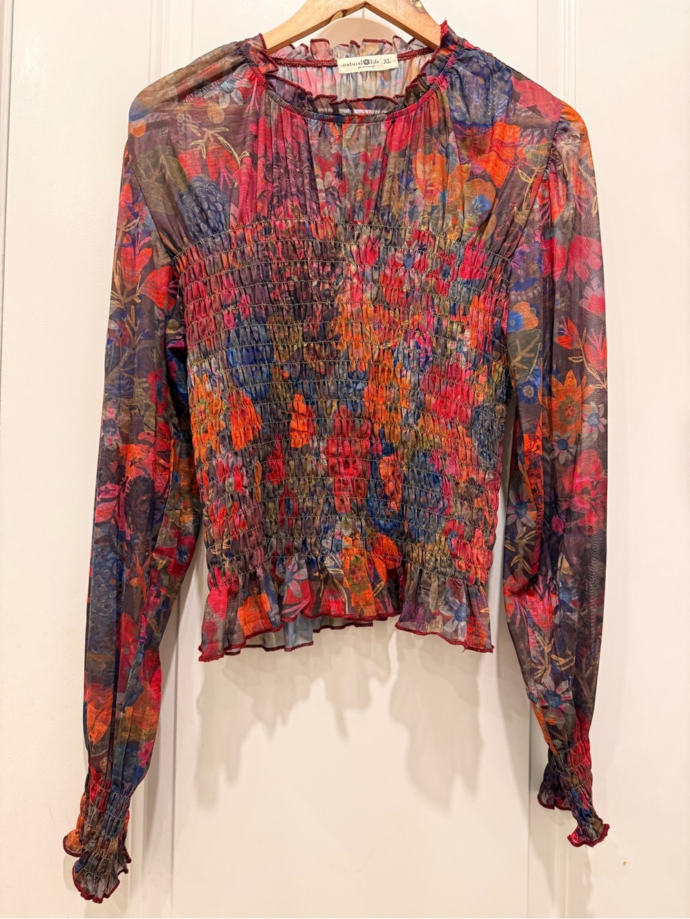 NATURAL LIFE Smocked Floral Top in Pink, Orange, Blue and Green - Picture 5 of 10